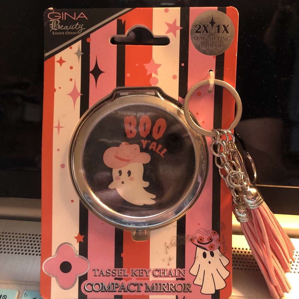 Tassel Keychain & Compact Magnifying Mirror Ghost Cowboy Tassels Boo Y'All New